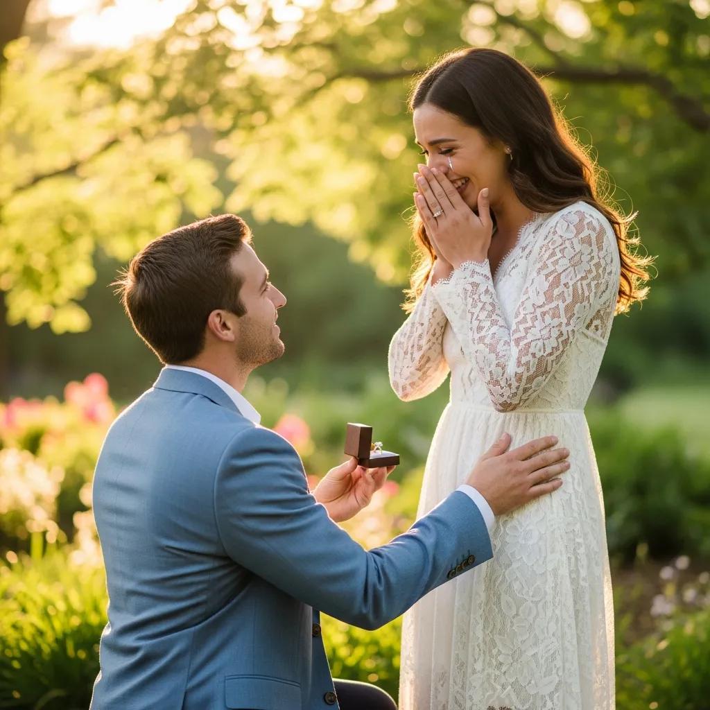 Couple celebrating engagement in a natural setting, capturing authentic joy and emotion