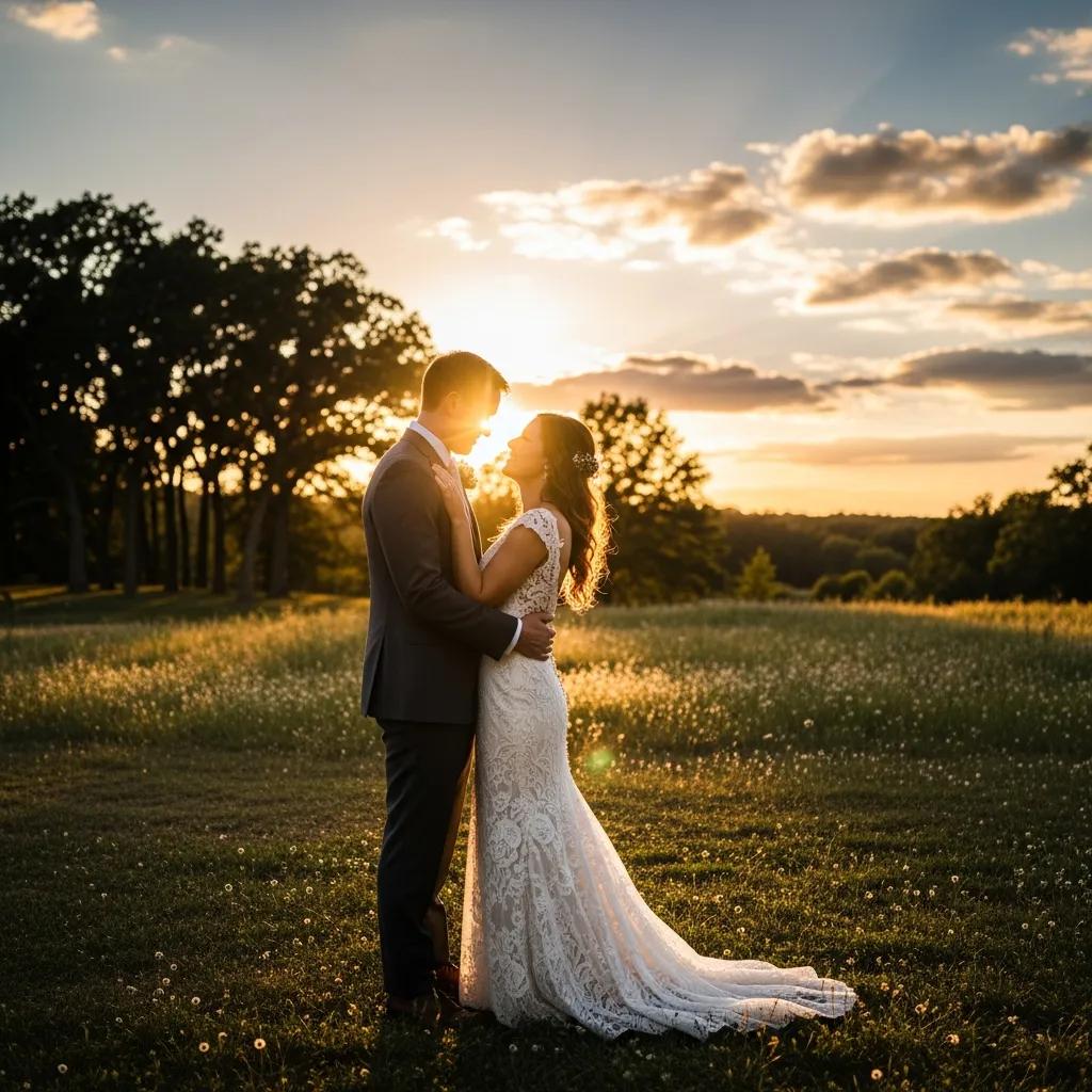 Couple enjoying golden hour light at a wedding venue