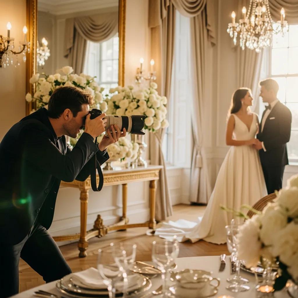 Documentary photographer capturing a couple in an elegant setting
