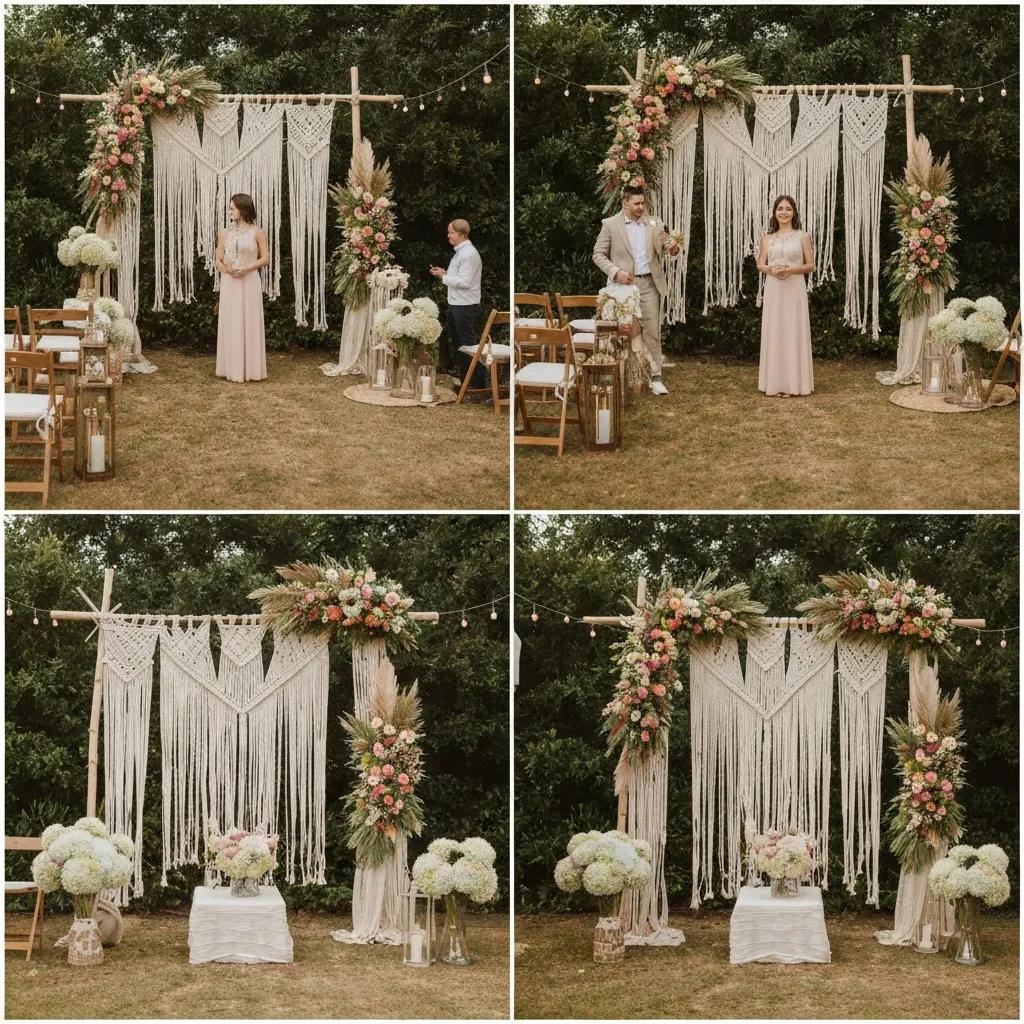 Vibrant outdoor wedding scene featuring boho-chic decorations, floral arrangements, and joyful guests celebrating at Elizabeth Farms, a unique wedding venue in Lititz, PA.