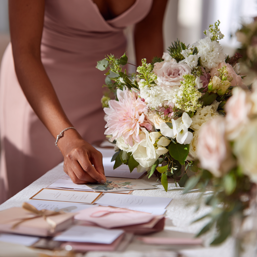 documentary wedding photo of wedding details being set up