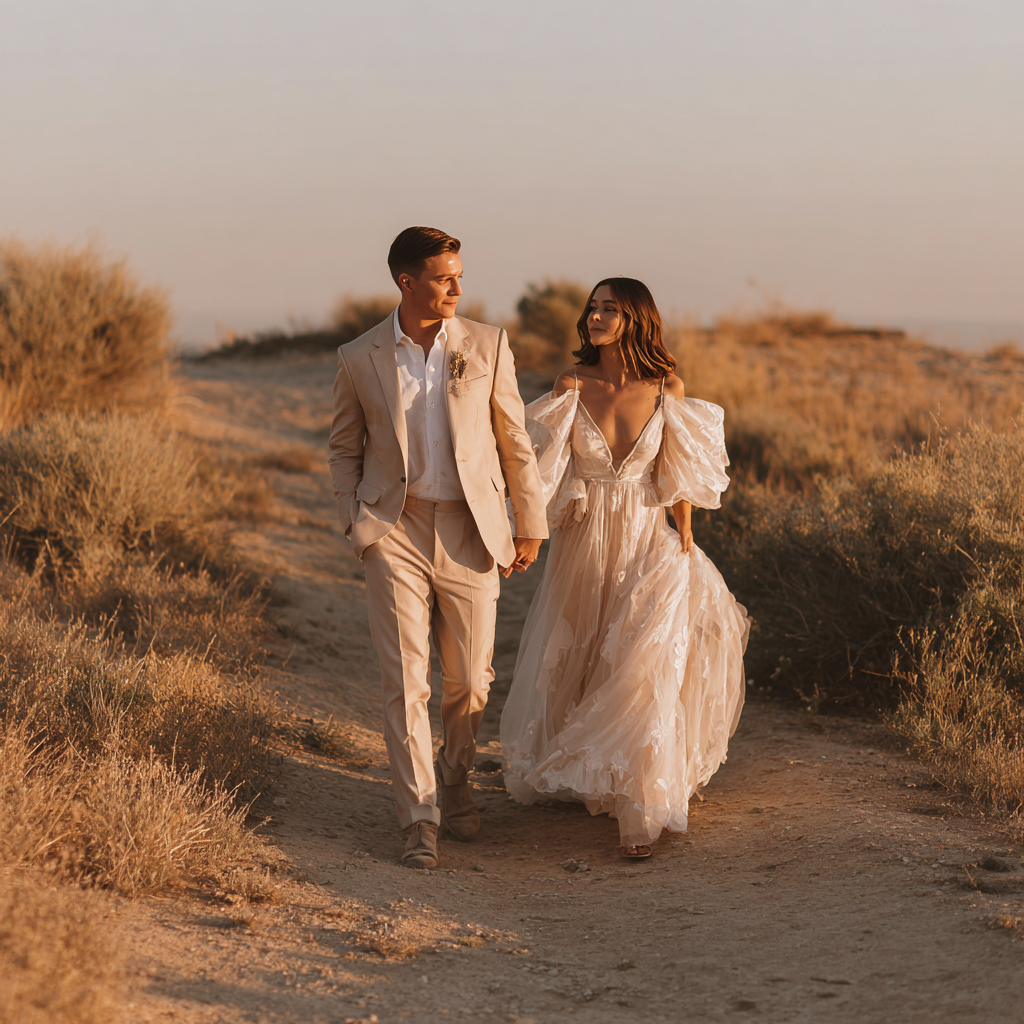 italy-inspired wedding portrait in golden hour light