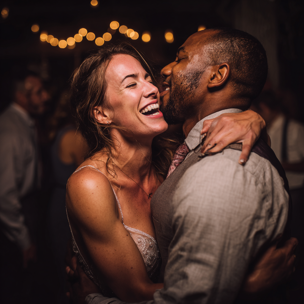 candid wedding photo during reception celebration