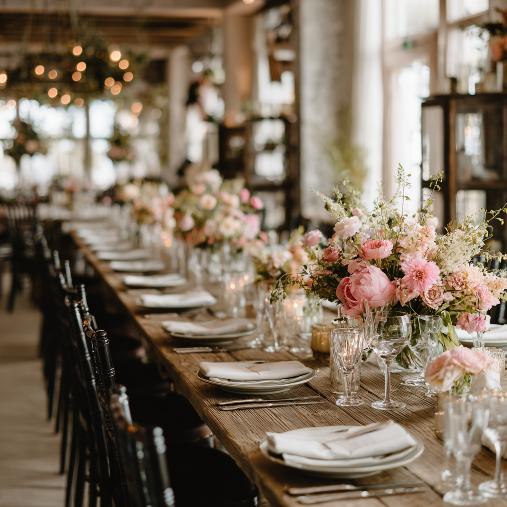 intimate wedding reception dinner with guests laughing